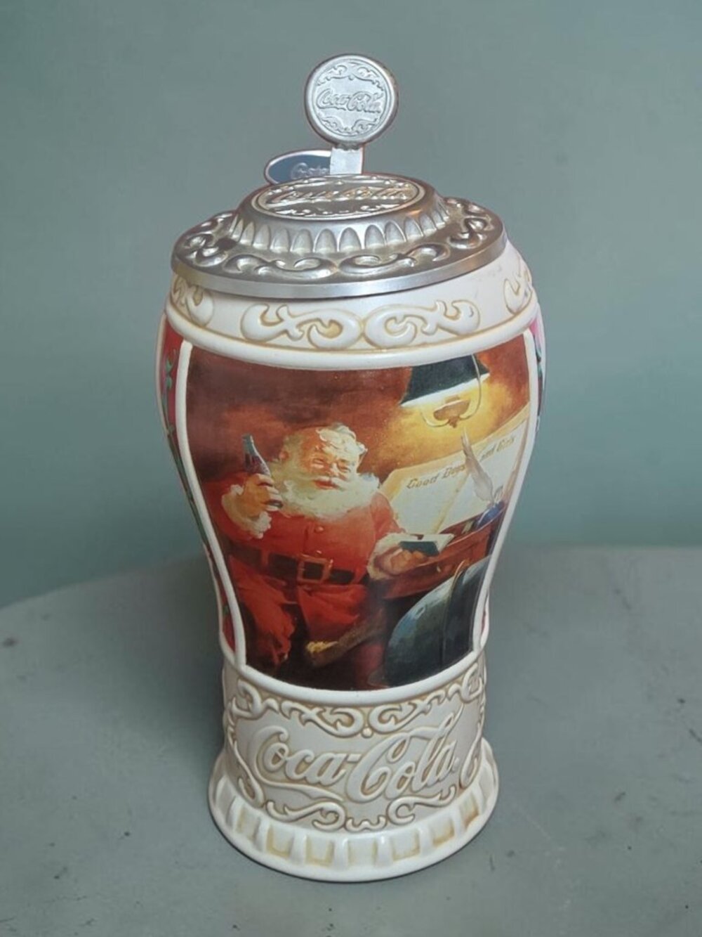 A Large Authenticated Coca Cola Stein With A Pewter Hinged Lid
